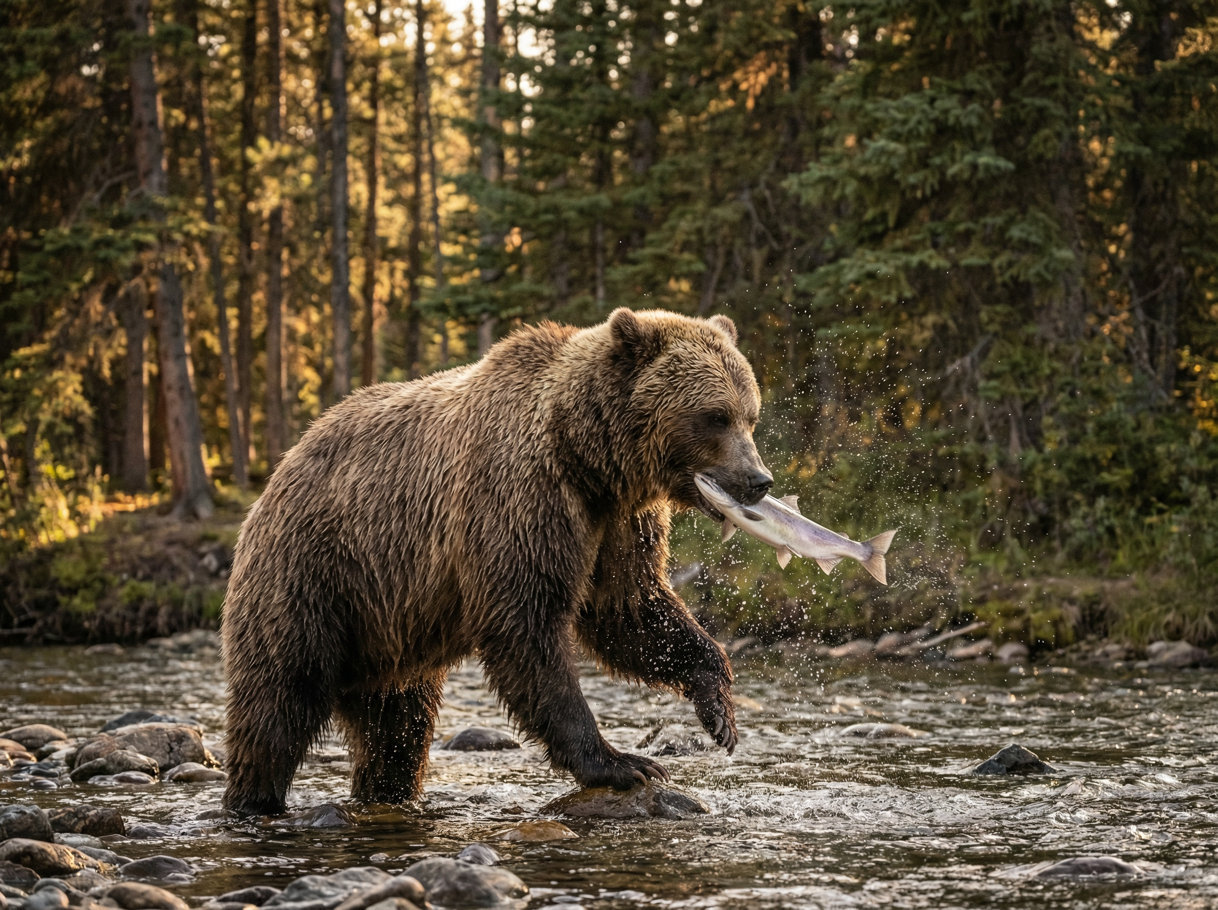 加拿大开奖 - 荒野中的灰熊捕鱼