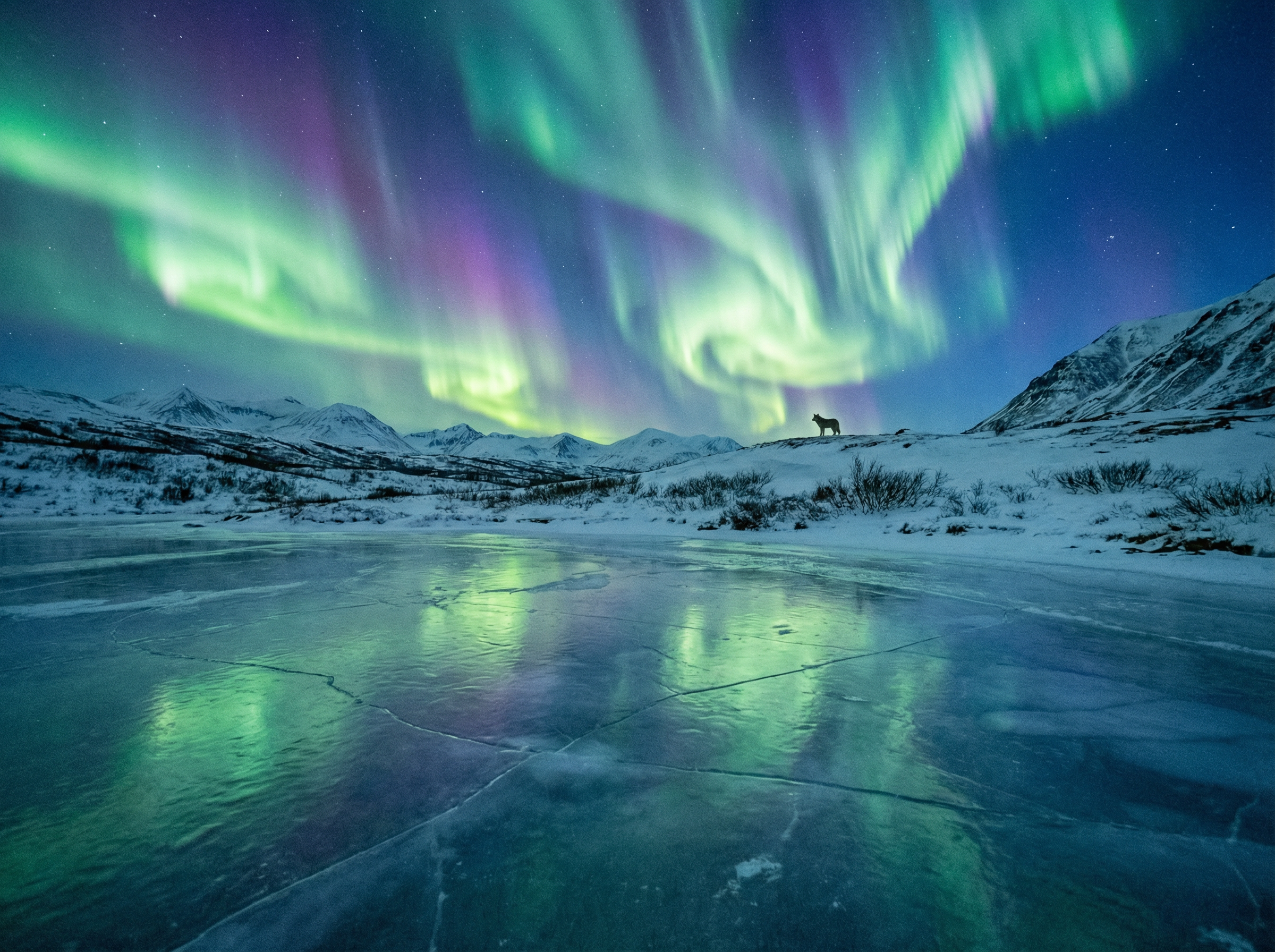 加拿大开奖 - 北极光下的冰原狼配图
